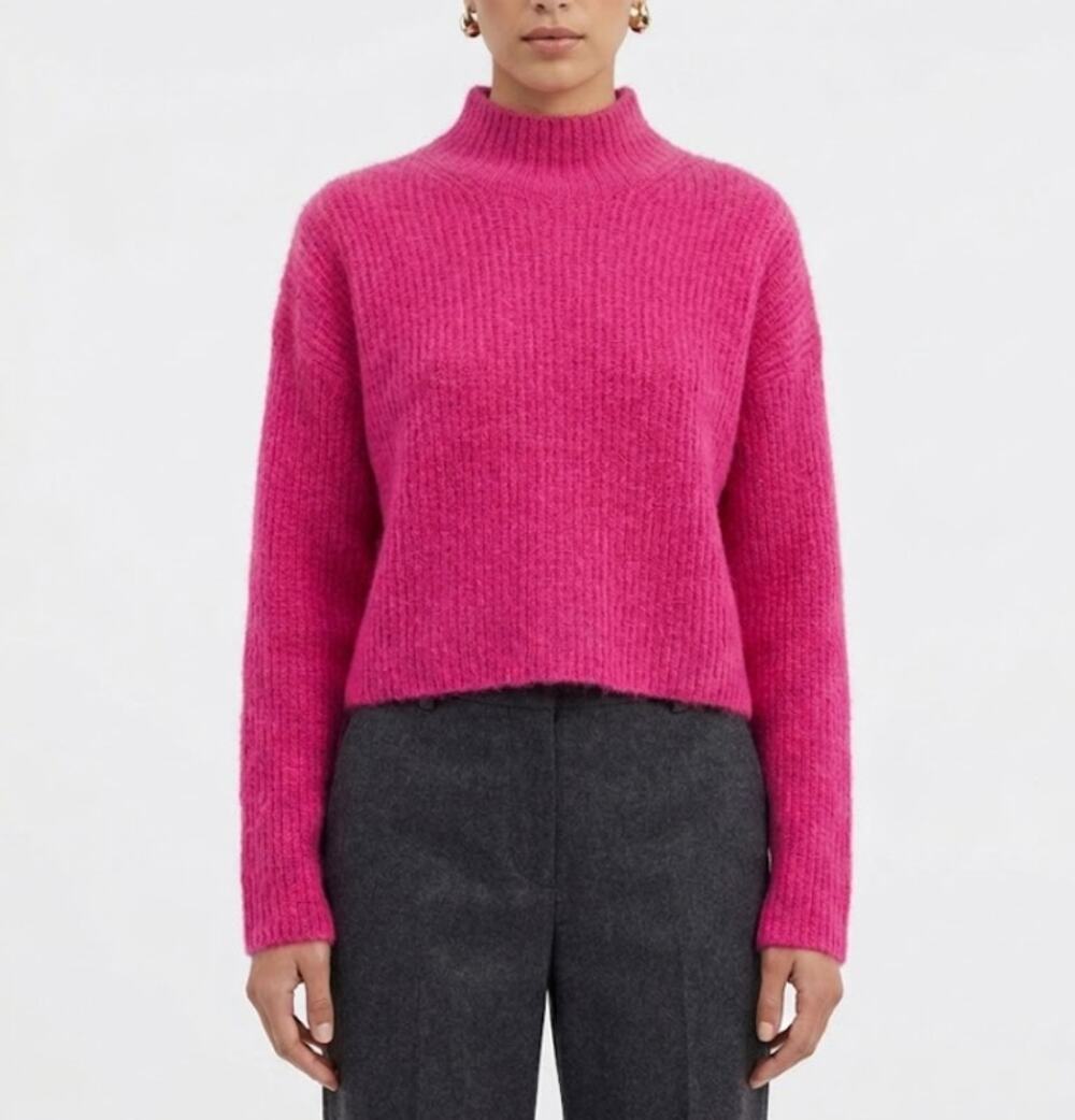 BP. Mock Neck Cropped Sweater Relaxed Fit Knitted Pullover Pink Womens Size L